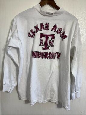 Vtg Tultex Texas A&M University Turtle Neck Shirt White Size XL Sidelines